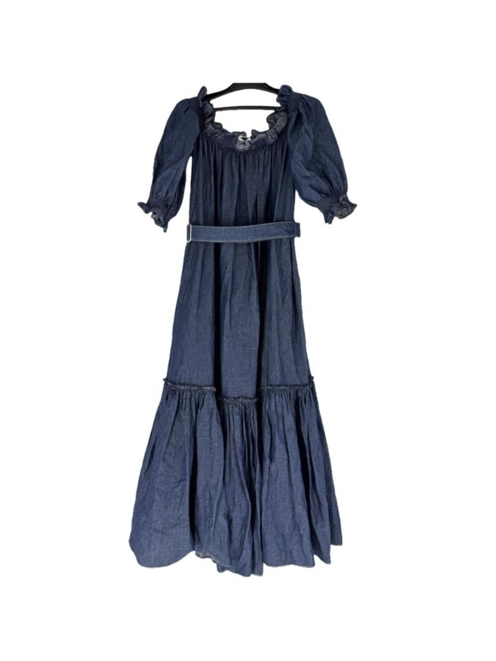 Dior Dress Off Shoulder Ruffles Denim Indigo Cotton Spring Summer Autumn 40